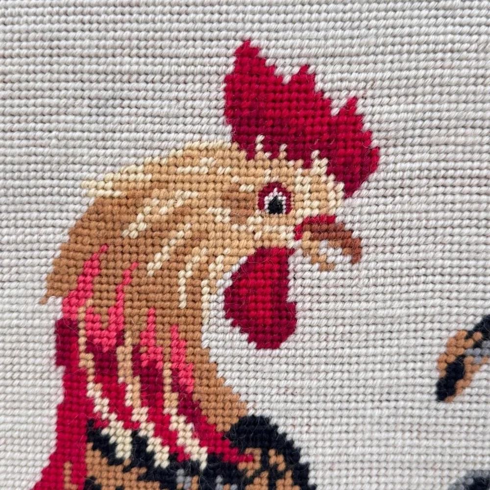 Vintage Roosters Needlepoint Traditional Americana Art